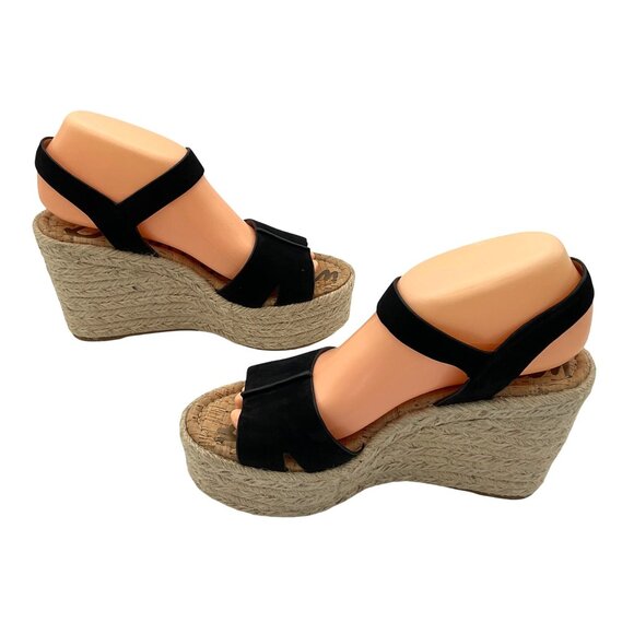 Sam Edelman Maura Espadrille Black Wedge Sandals Jute Trim Suede Upper 8M - Picture 2 of 10